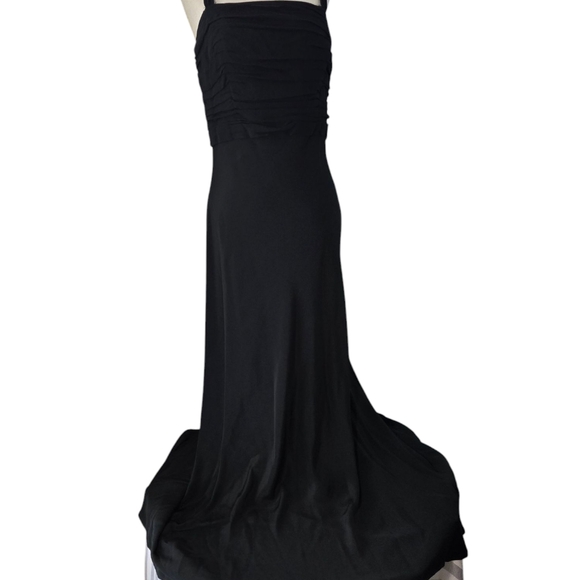 Ann Taylor Asymmetrical Prom Flowy   Black Chiffon Sleek Maxi Dress Size 8 - Picture 5 of 16
